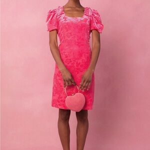 NWT Ivy City Co Eva Bow Dress in pink jacquard velvet